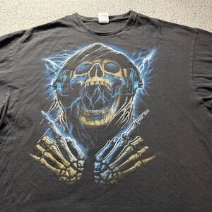 Delta Pro Weight Skull Headphones Lightning Graphic T-Shirt Black Mens 2XL